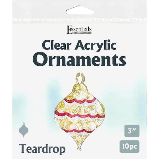 Essentials by Leisure Arts 3&#x22; Teardrop Clear Acrylic Ornaments, 10ct.